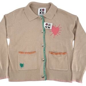NEW NWT Kerri Rosenthal hearts Knit Tan Cardigan size M